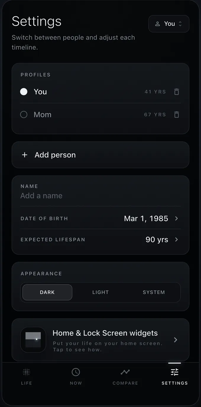 Daymark profiles - switch between a timeline for each person you keep.
