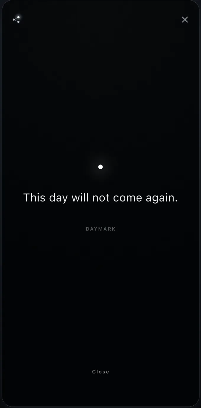 Daymark daily reflection - a single quiet line on a dark, full-screen page.